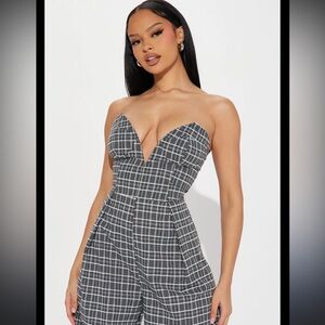Elegant Black and White Plaid Jumpsuit